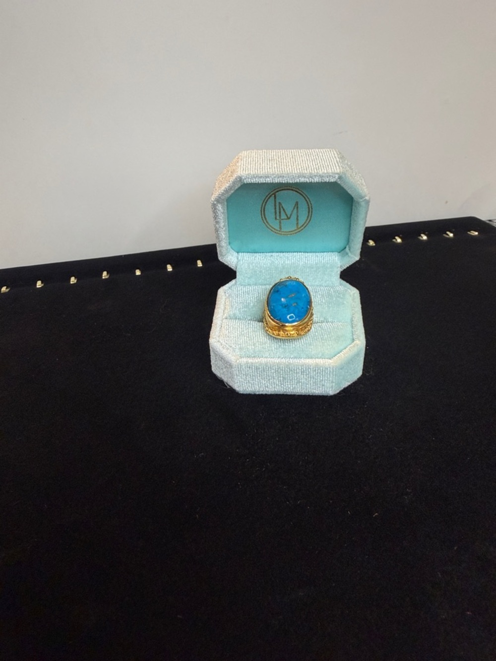 Turquoise Cabochon Gold Ring - Blue Stone Statement Ring